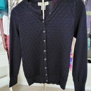 Melrose Chic Navy Long Sleeve Crew Neck Button Front Cardigan Sweater Small